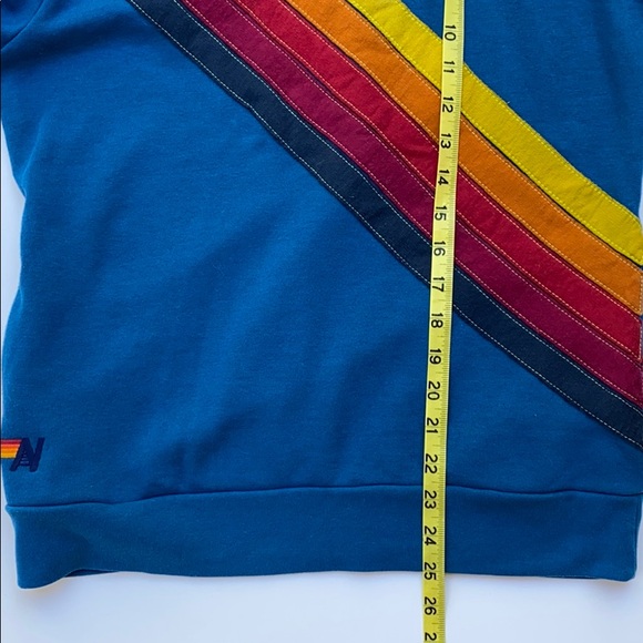 Aviator Nation Blue Hoodie with Rainbow Stripes - Picture 10 of 11